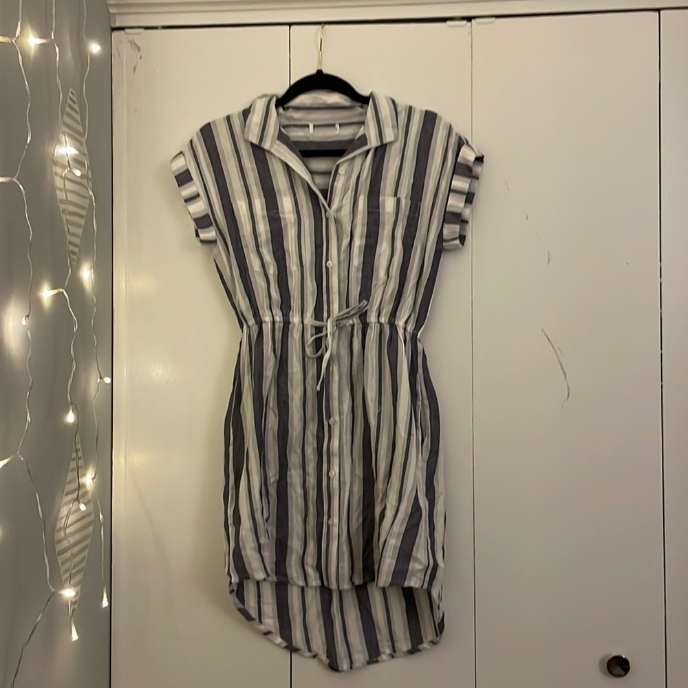 Cotton Striped Collared Shirt Dress with Pockets (Extra Small)